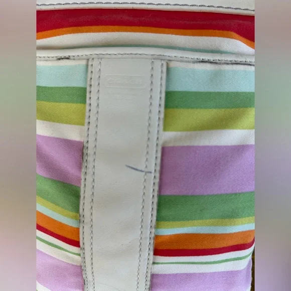 COACH BEACH MULTICOLORED STRIPED SWINGBACK CROSSBODY. EUC one pen mark on front. - Picture 5 of 11